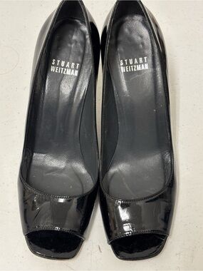 Stuart Weitzman Black Patent Peep-Toe Pumps